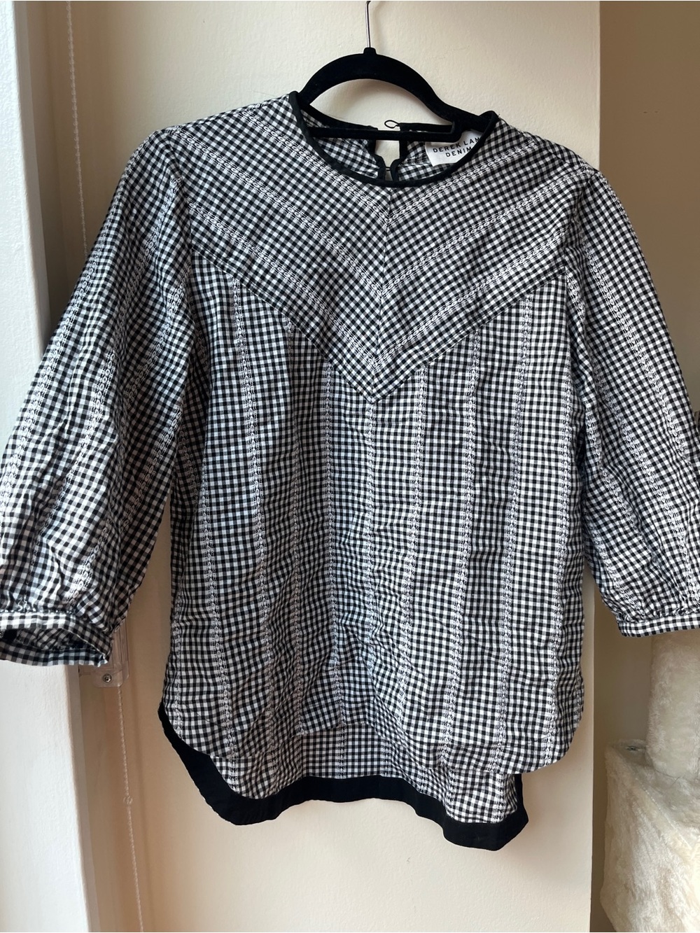 Derek Lam Denim Gingham Embroidered Blouse